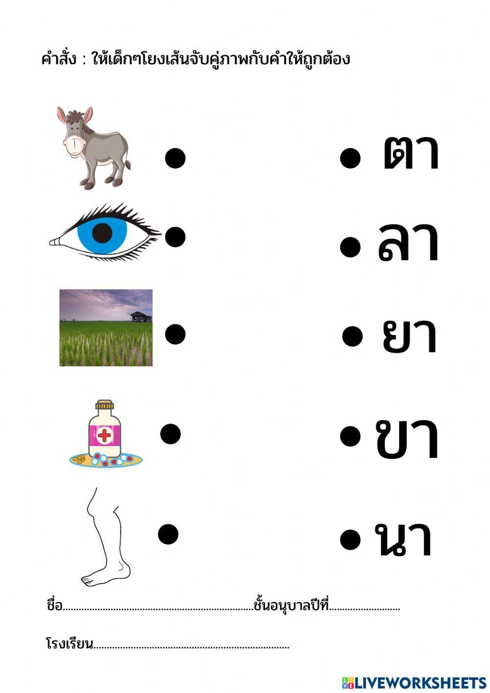 โยงเส้นจับคู่คำกับรูปภาพ อ.3