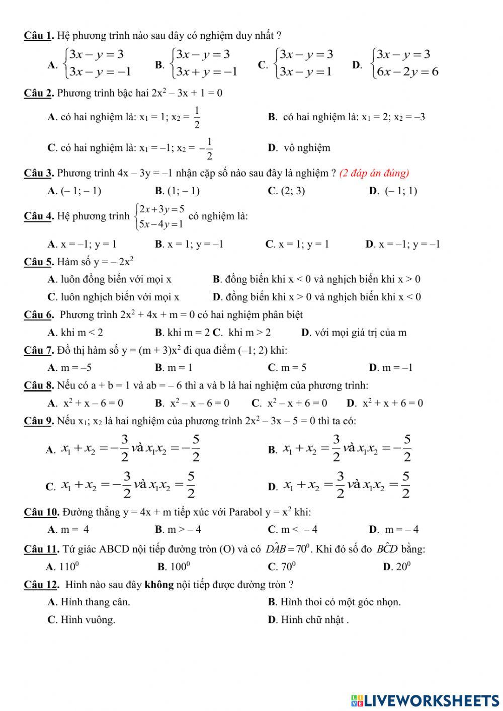 Đề thi HK2 toán 9 1516