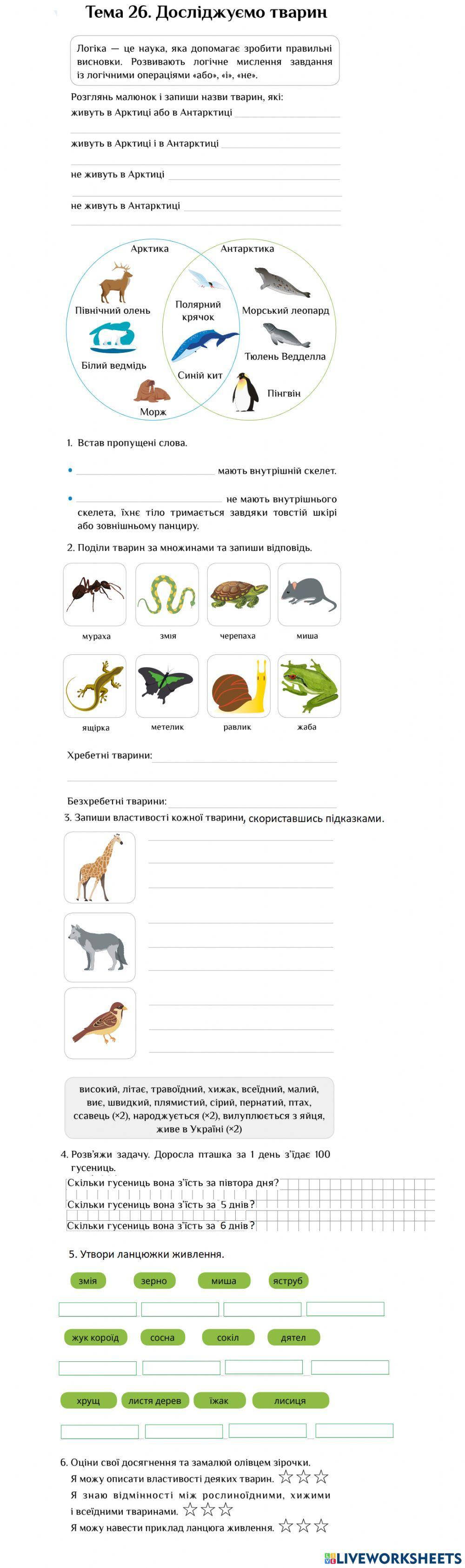 Діагностувальна робота -Досліджуємо тварин-