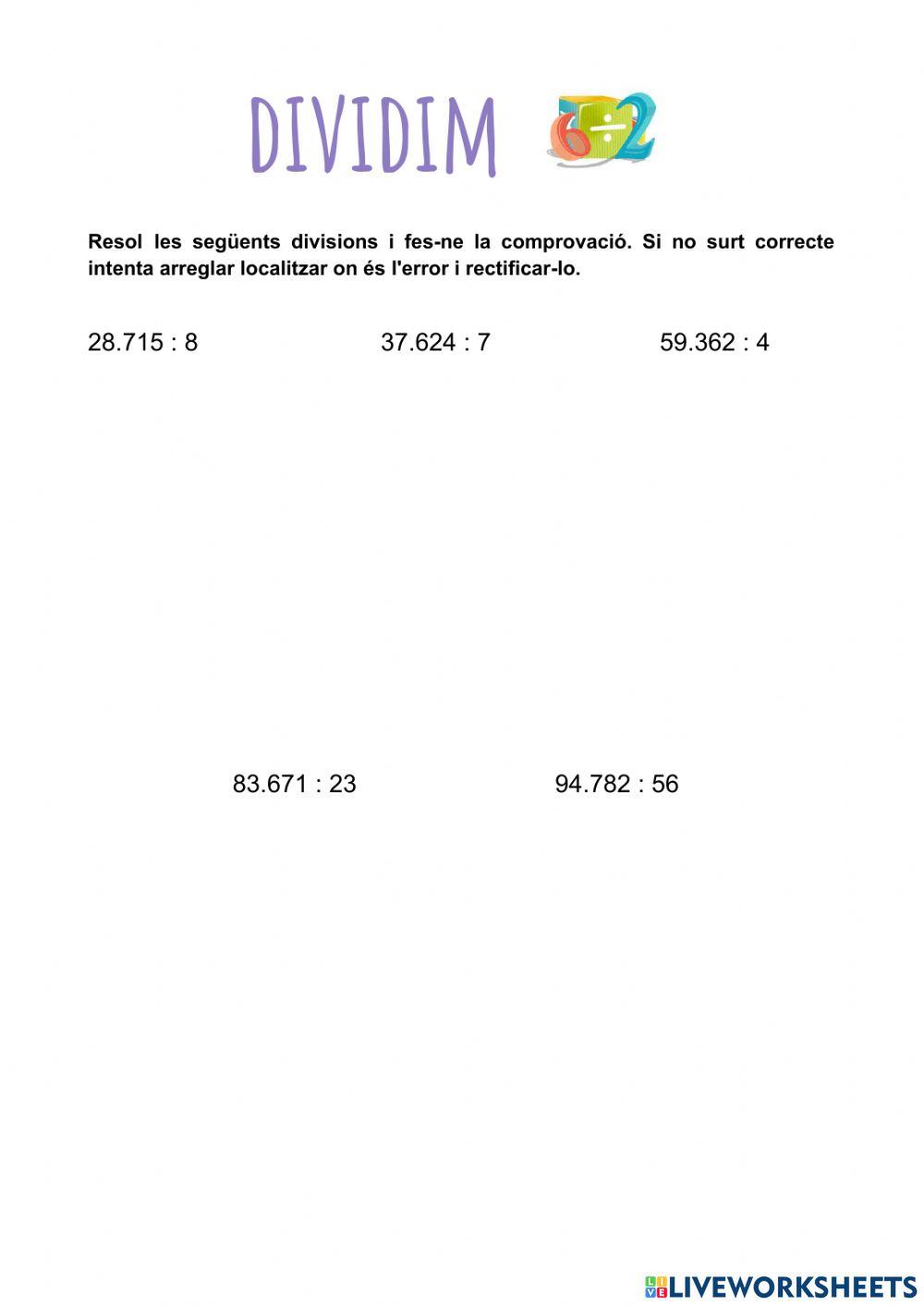 Divisions d'1 i 2 xifres