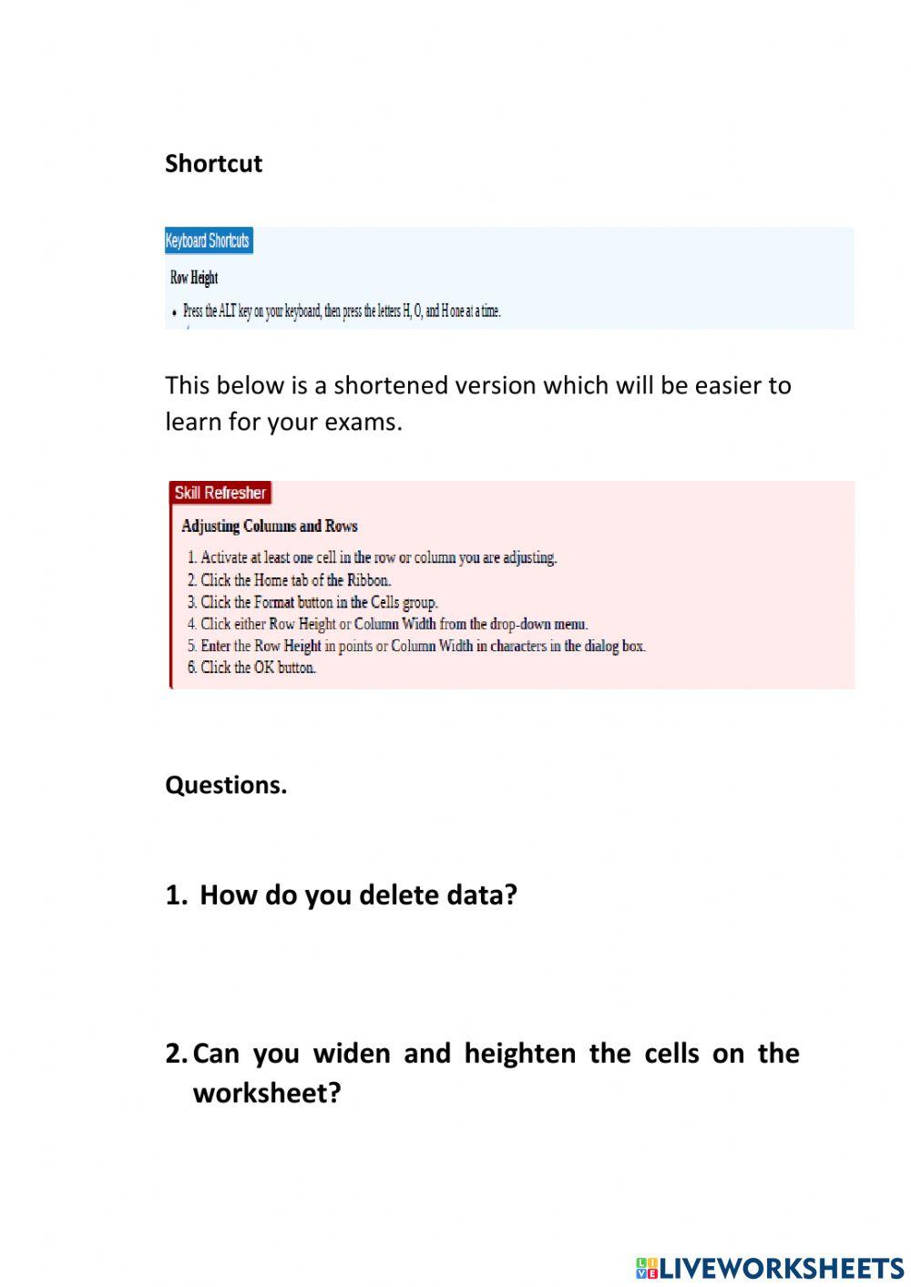 Lesson 6 deleting data and using the undo command worksheet live