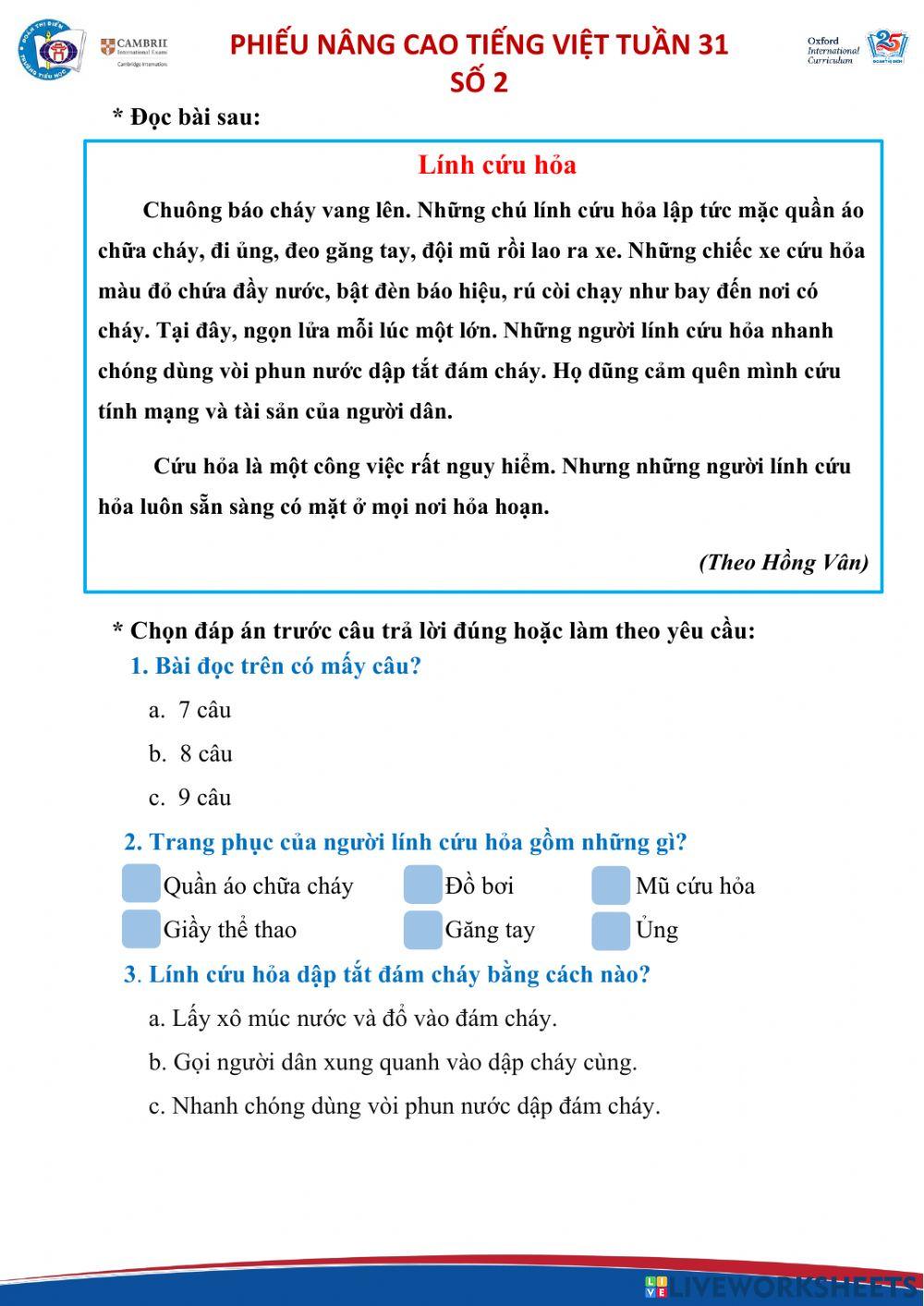 Phiếu TV(đọc hiểu) tuần 31