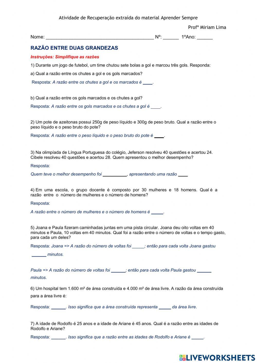 Razão ente grandezas