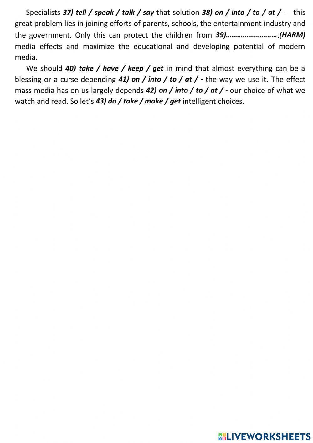 Mass Media topic wordformation prepositions