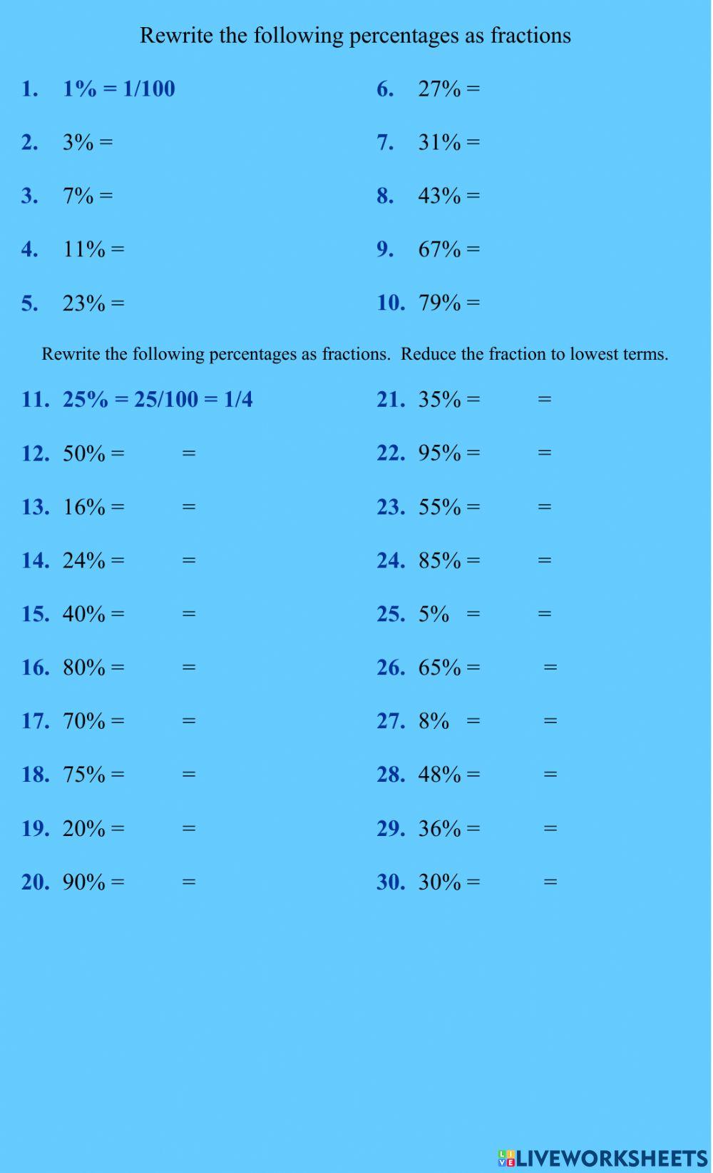 Rewriting Percentages as Fractions