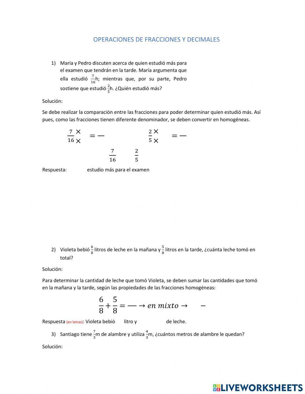 Operaciones con racionales