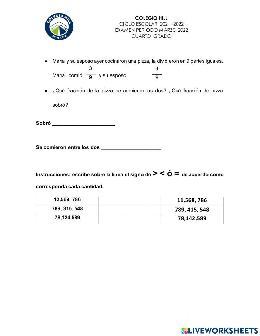 Examen marzo matemáticas