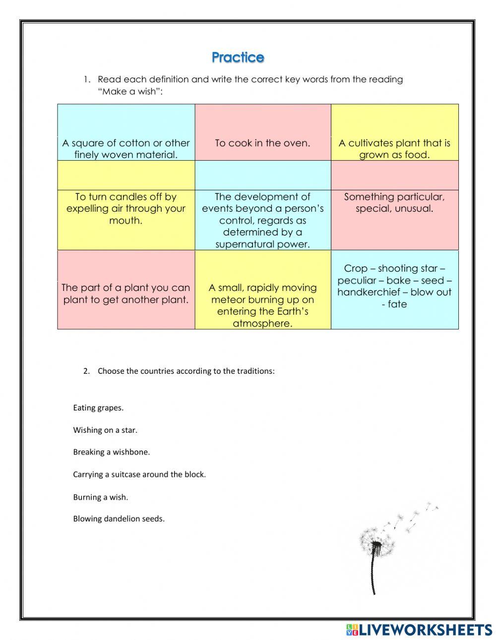 Reading Comprehension- Make a wish