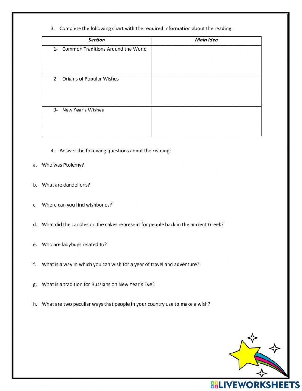 Reading Comprehension- Make a wish