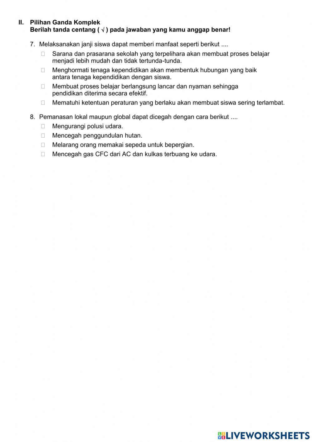 Penilaian Harian PPKN Tema 8