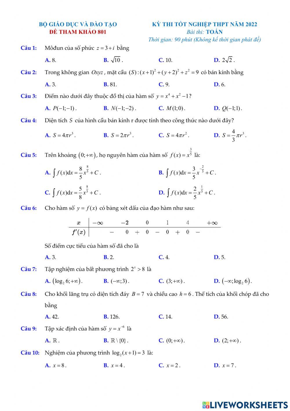 LBB-2022-Đề thi tham khảo số 801