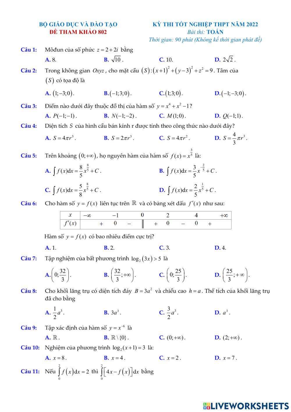 LBB-2022-Đề thi tham khảo số 802
