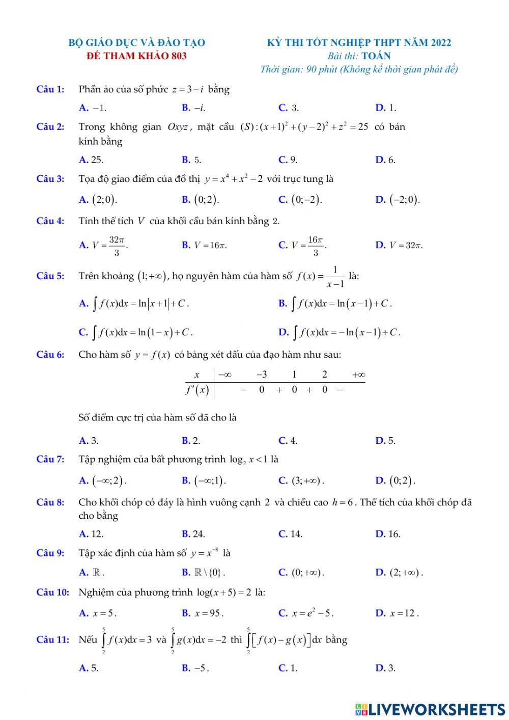 LBB-2022-Đề thi tham khảo số 803