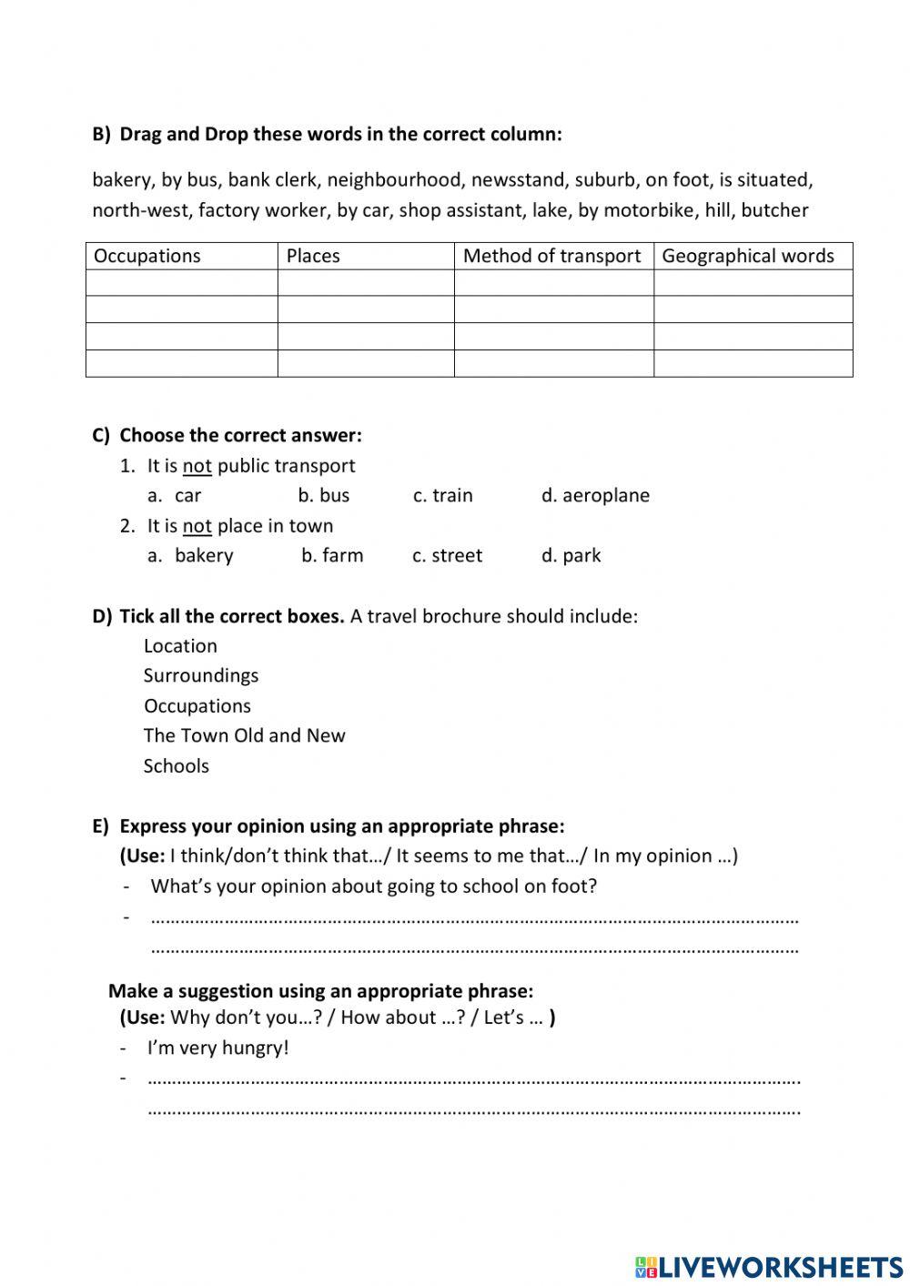 5th Class Unit 3 Revision