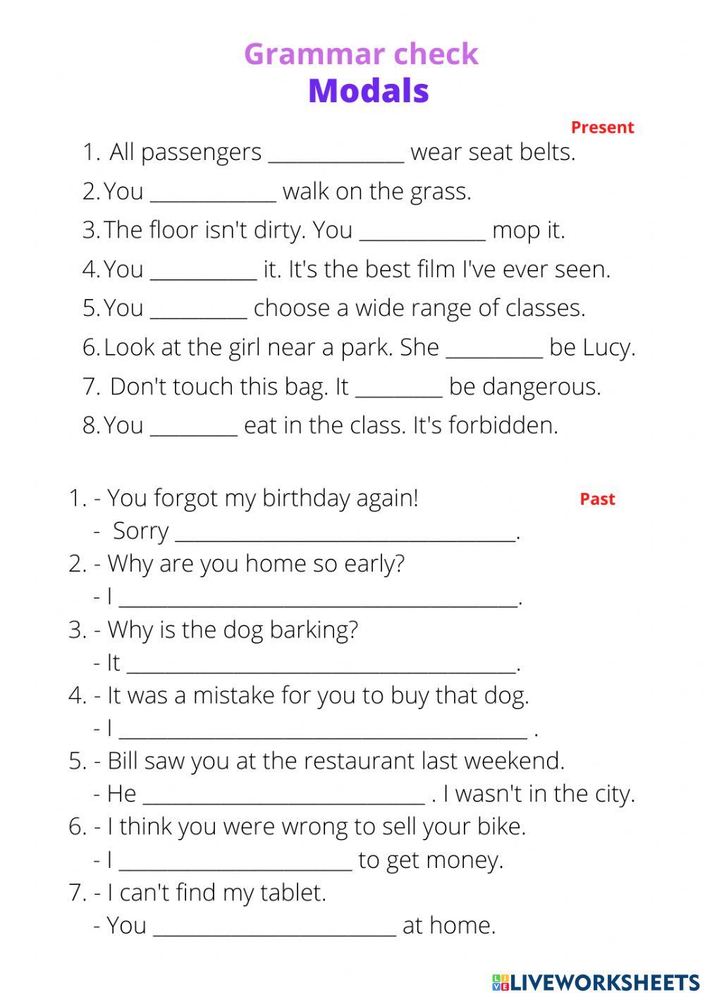 Modals online exercise for 8 Live Worksheets
