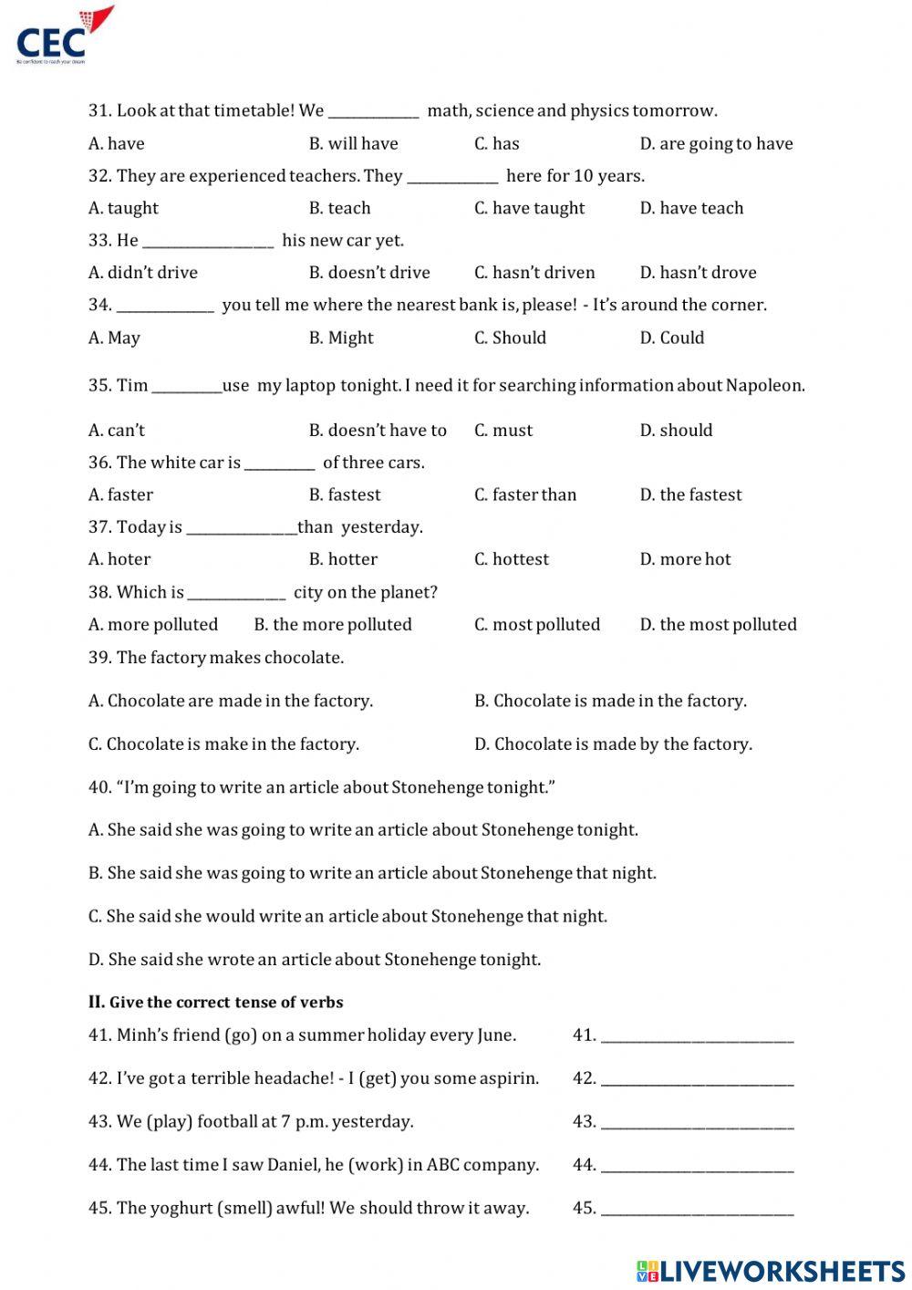 Ngữ pháp PT lớp 5