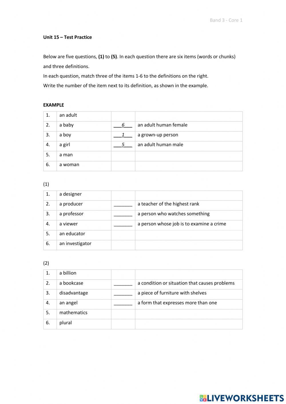 Band 3 (Core 1) - Unit 15 - Test