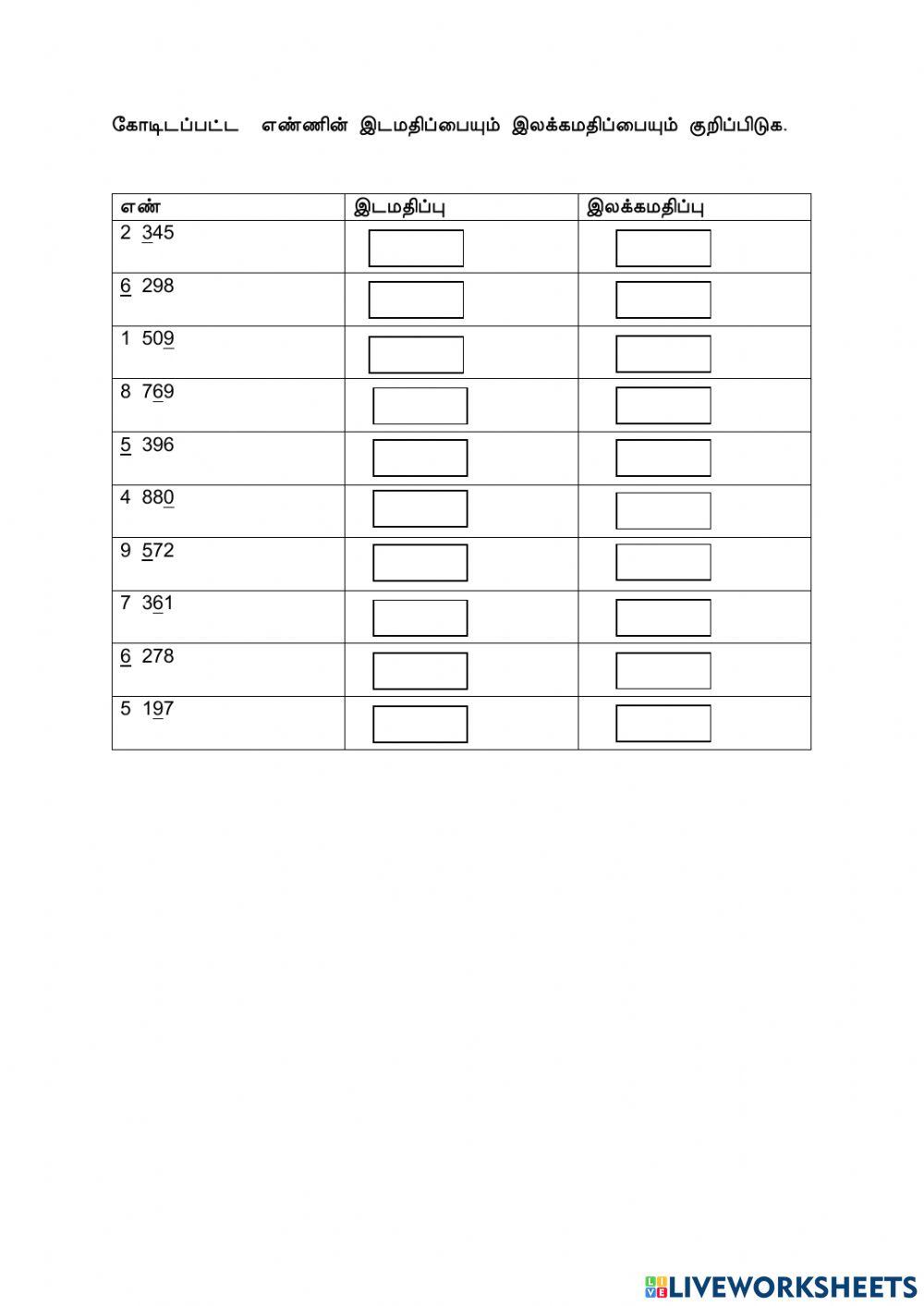 இடமதிப்பும் இலக்கமதிப்பும்