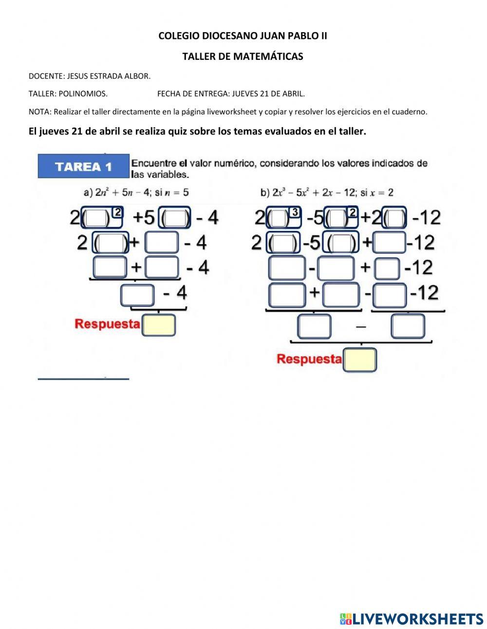 Valor numérico y raíces de un polinomio