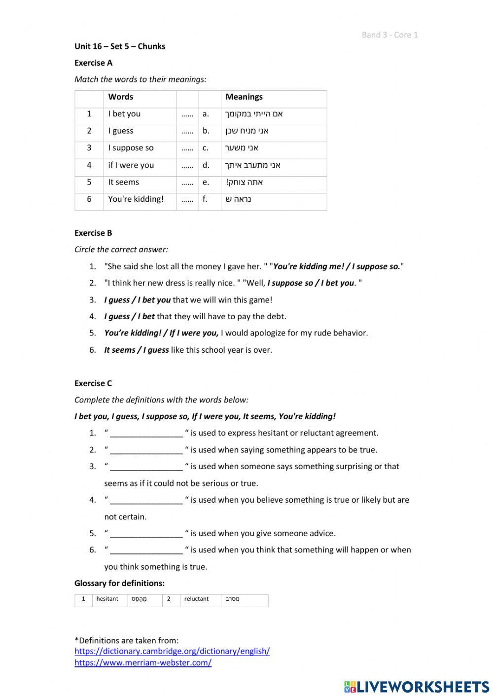 Band 3 (Core 1) - Unit 16 - Set 5