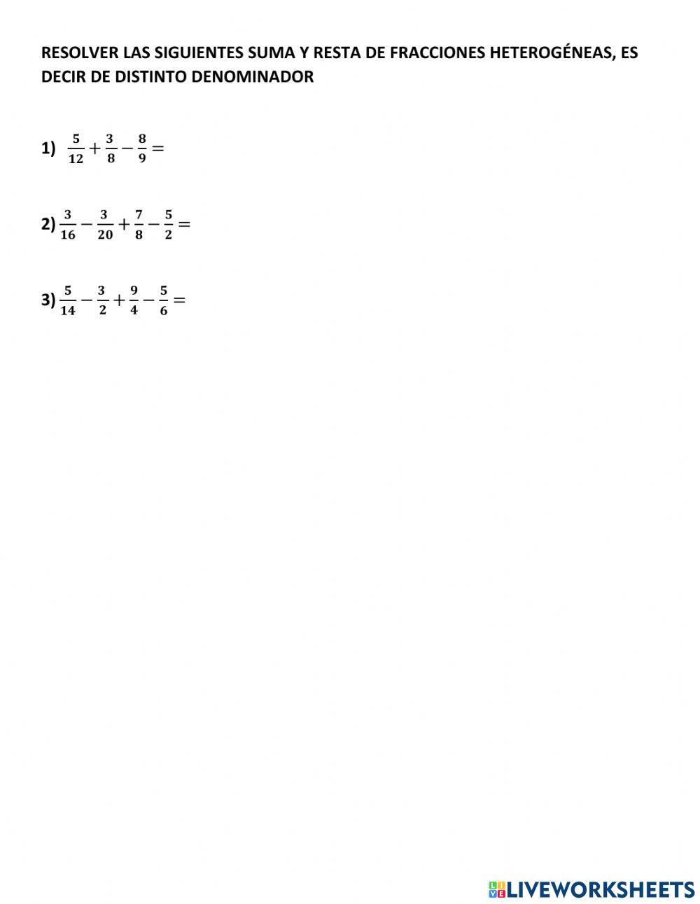 Suma y resta de fracciones heterogéneas