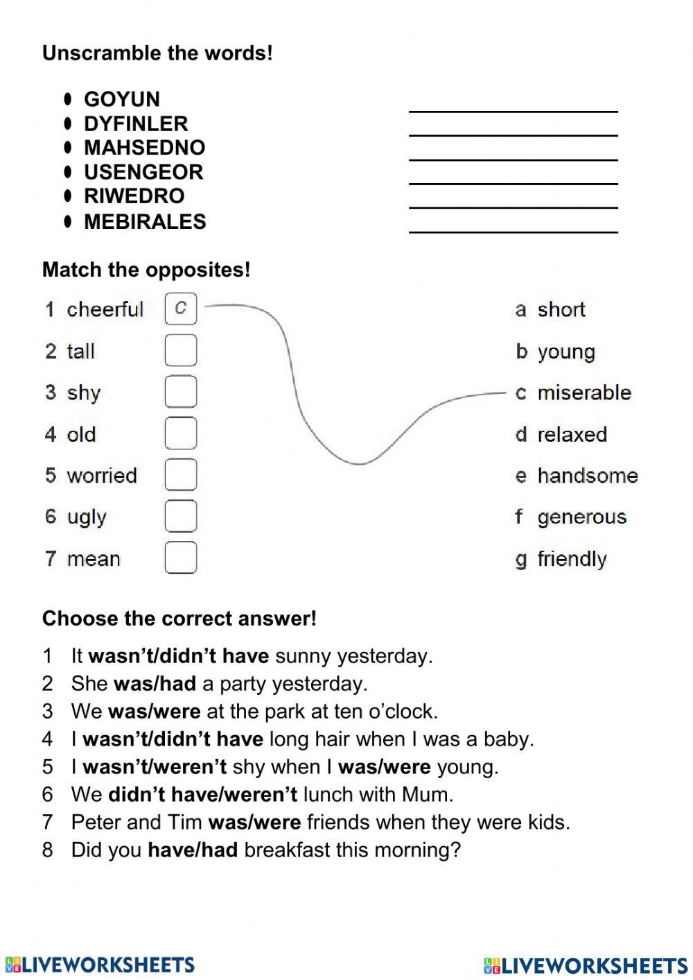 FF 3 Unit 12 Adjectives-Was-Had