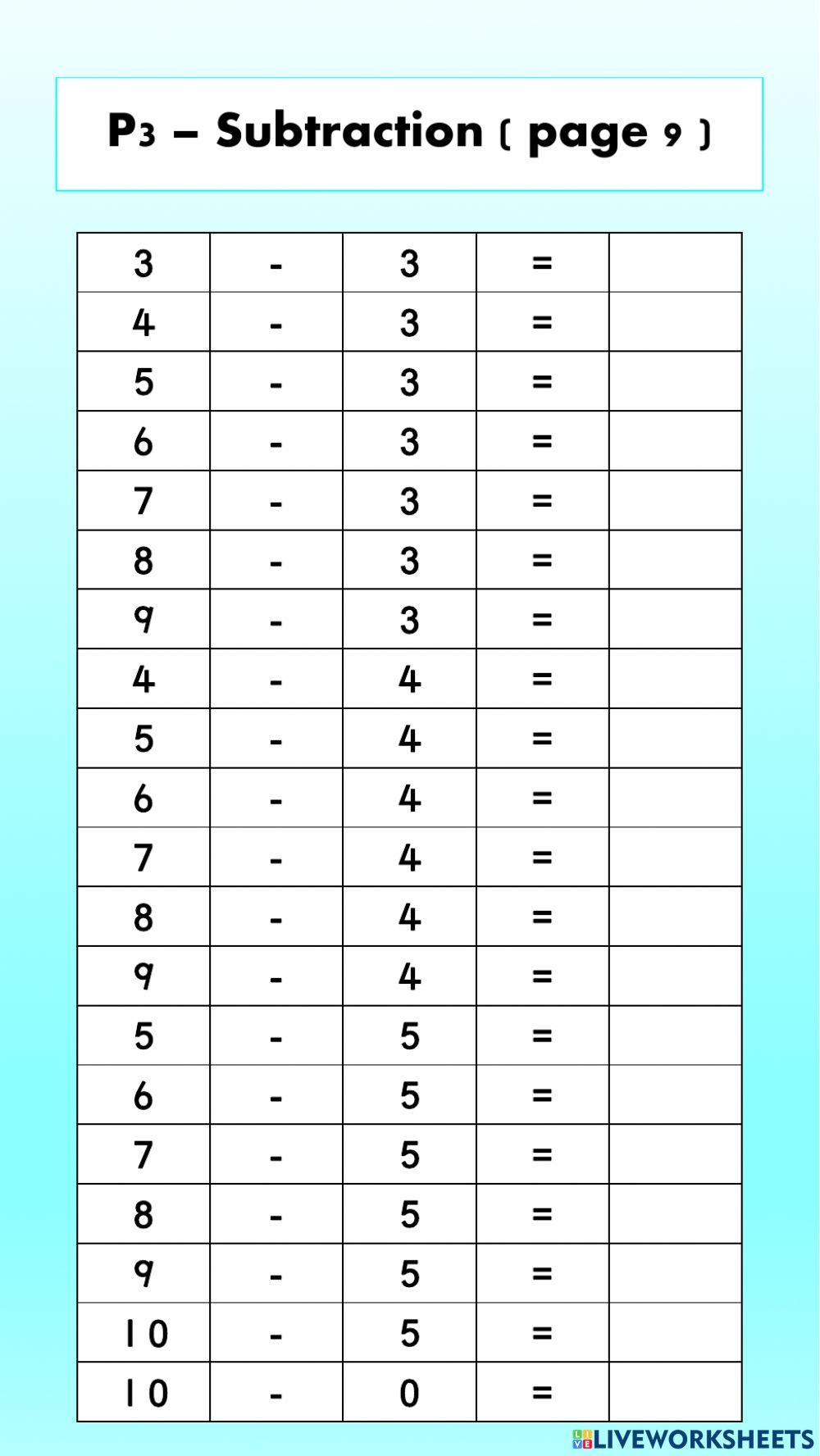 Subtraction within 10 (1) Subtraction within 10 (1)
