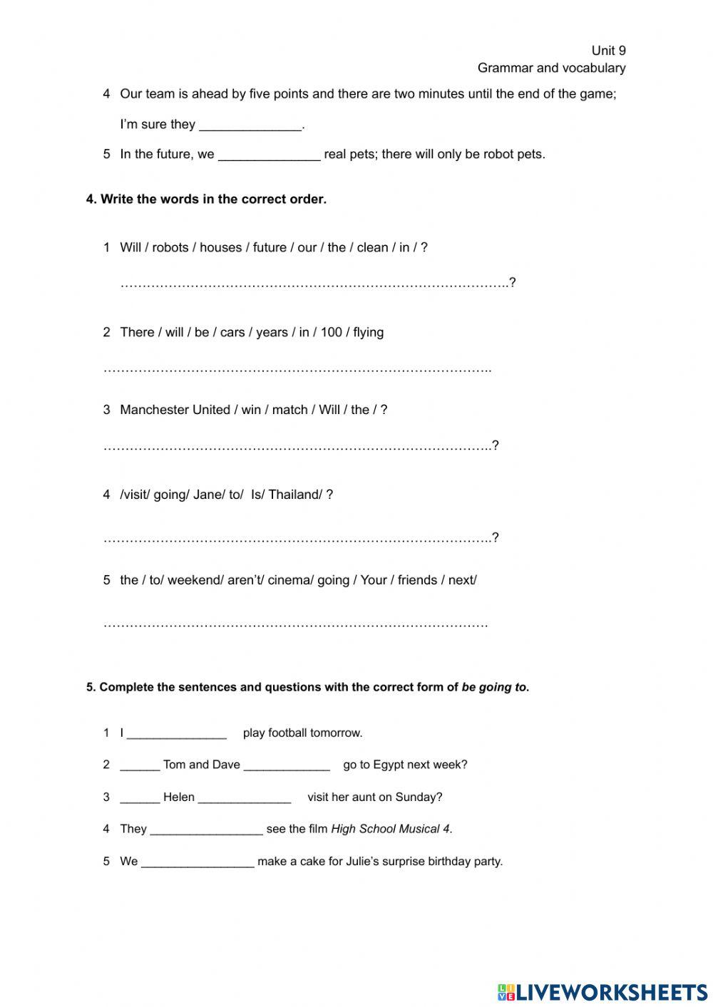 Grammar and vocabulary Unit 9 test