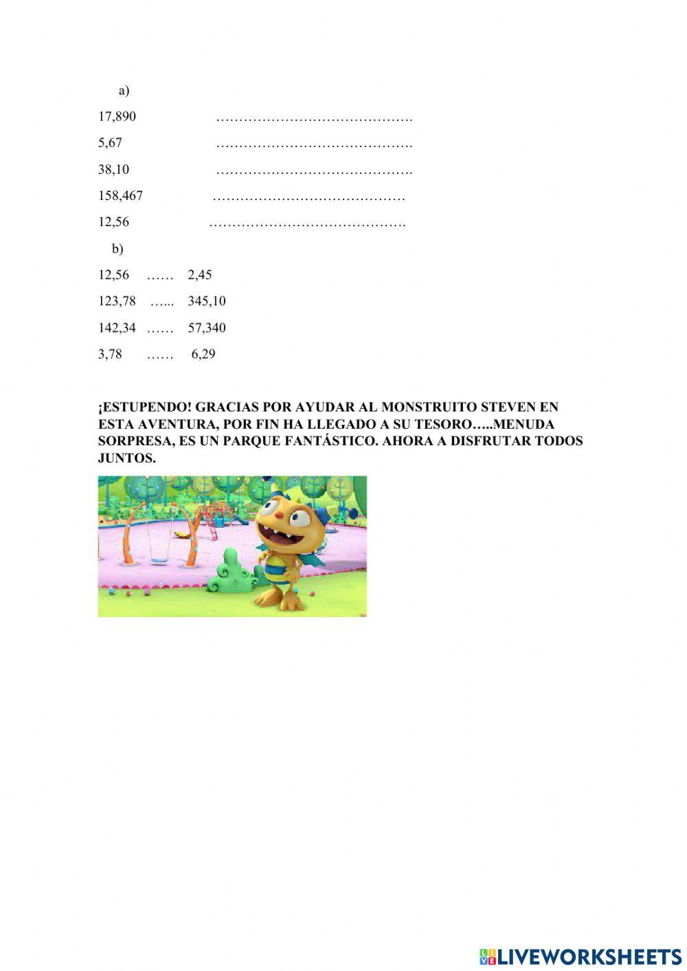 Números decimales. -La aventura de Steven el monstruito-