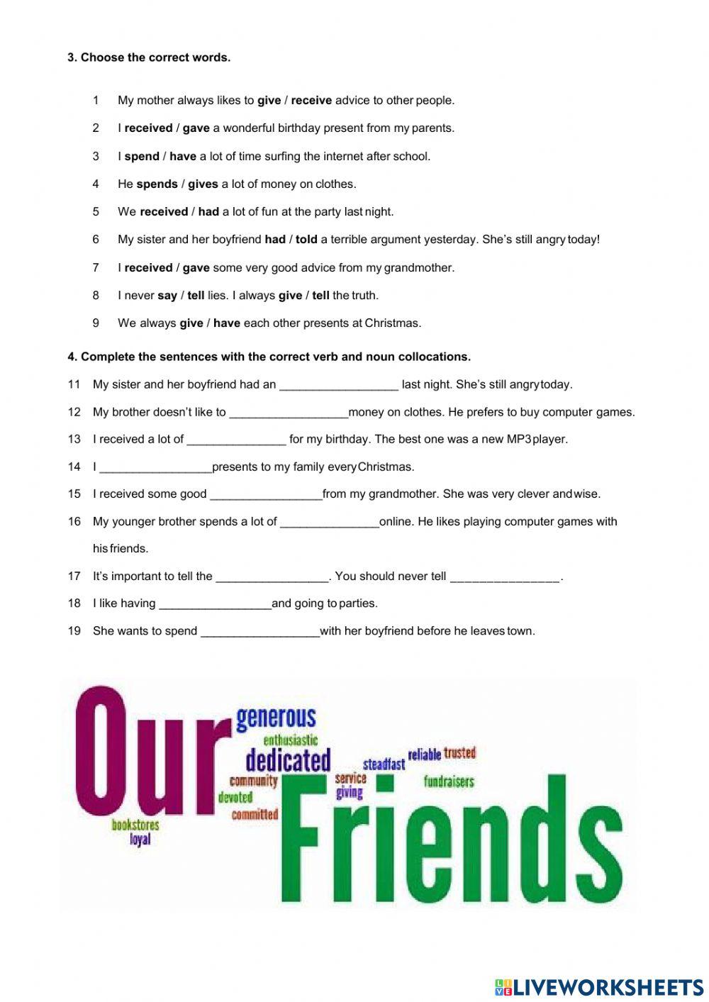 Our Friends Vocabulary Practice