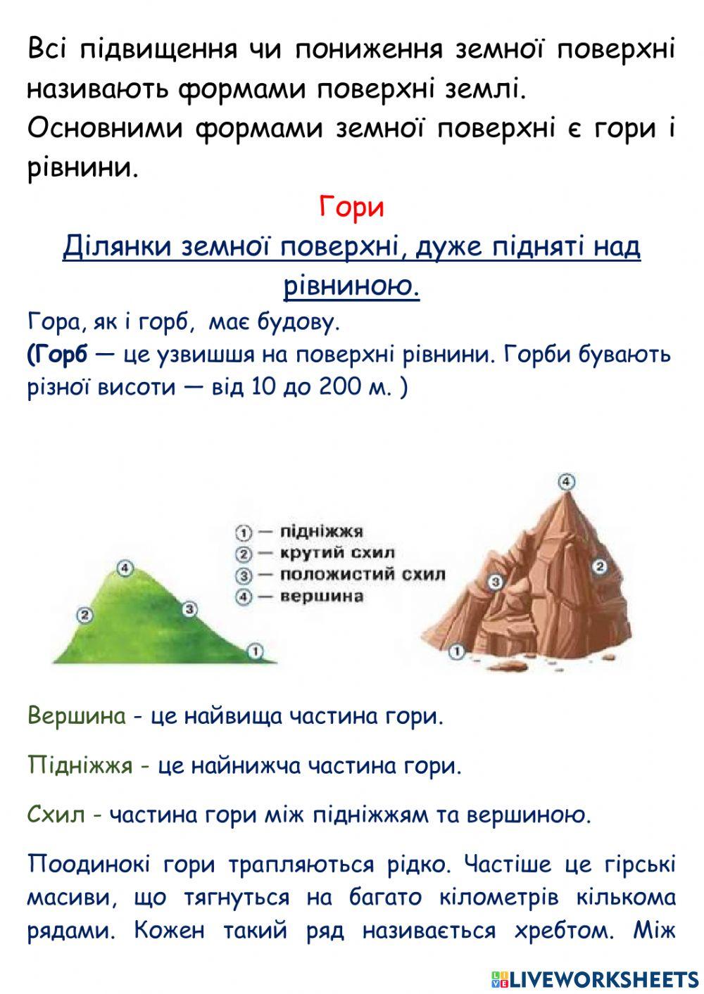 Я досліджую світ. Форми земної поверхні
