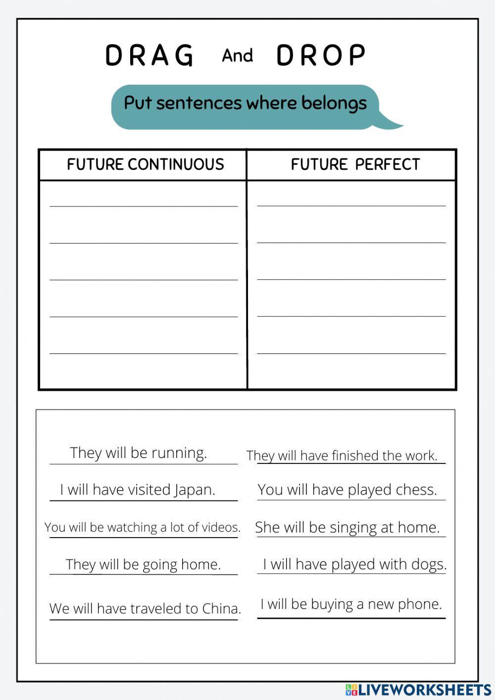 Future Continuous Sentences and Future Perfect
