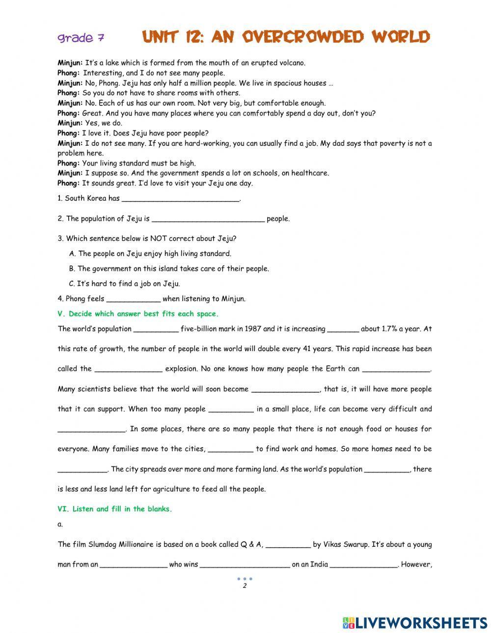 Unit 12: An overcrowded world