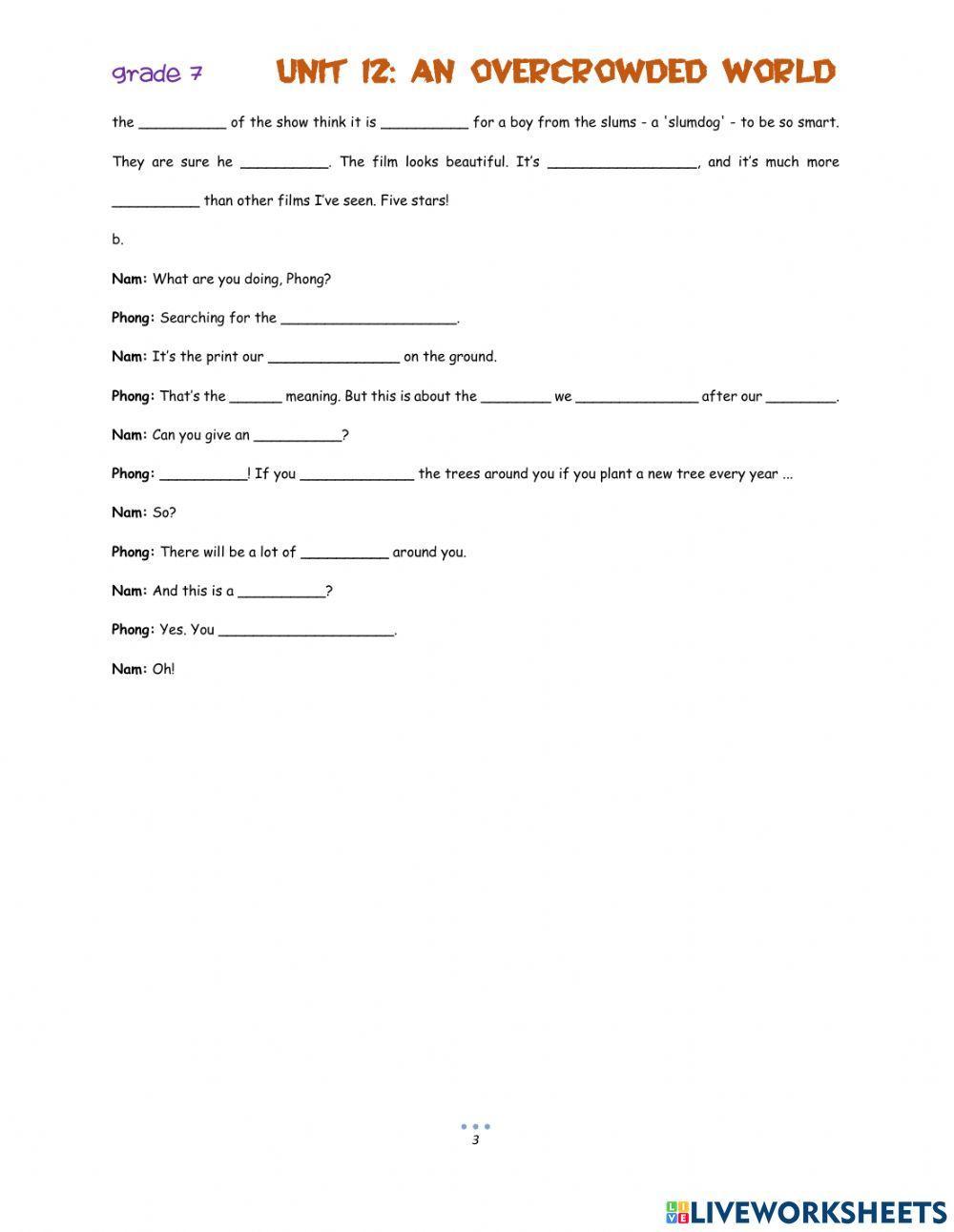 Unit 12: An overcrowded world