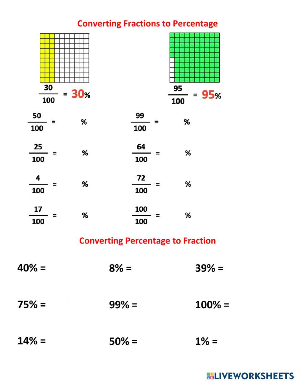 Convert between fraction an percentage