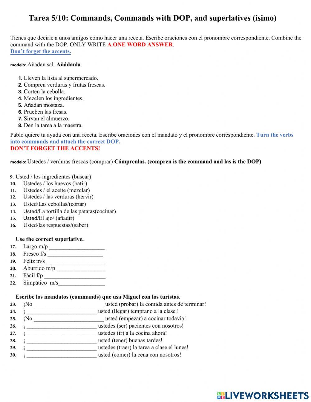 Mandatos con complemento directo ysuperlativos