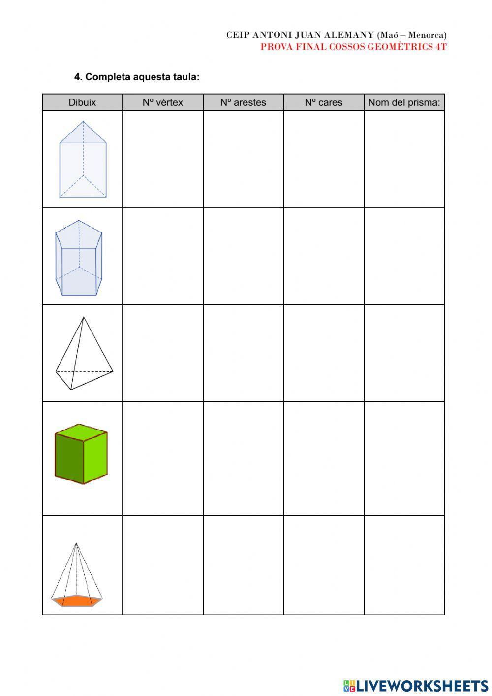 EXAMEN FINAL COSSOS GEOMÈTRICS 4t