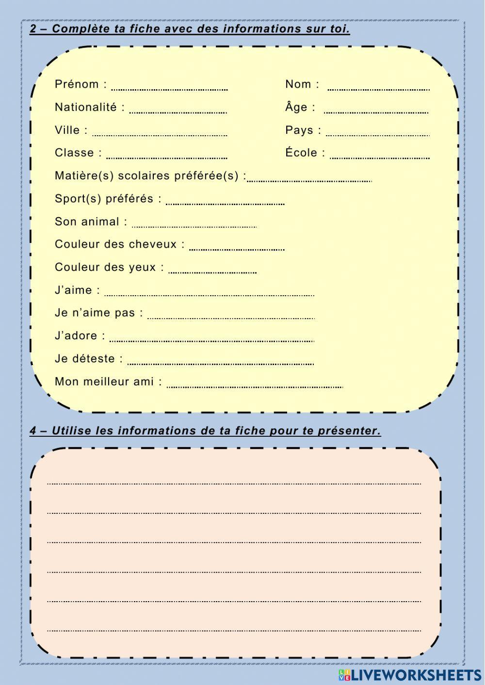 Présentation et fiche personnelle