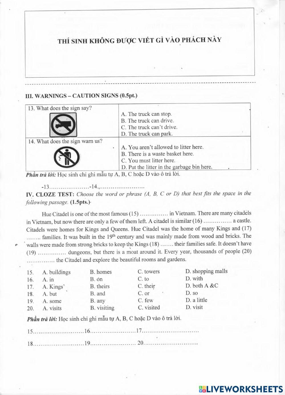 Đề thi tiếng Anh 7-HK2