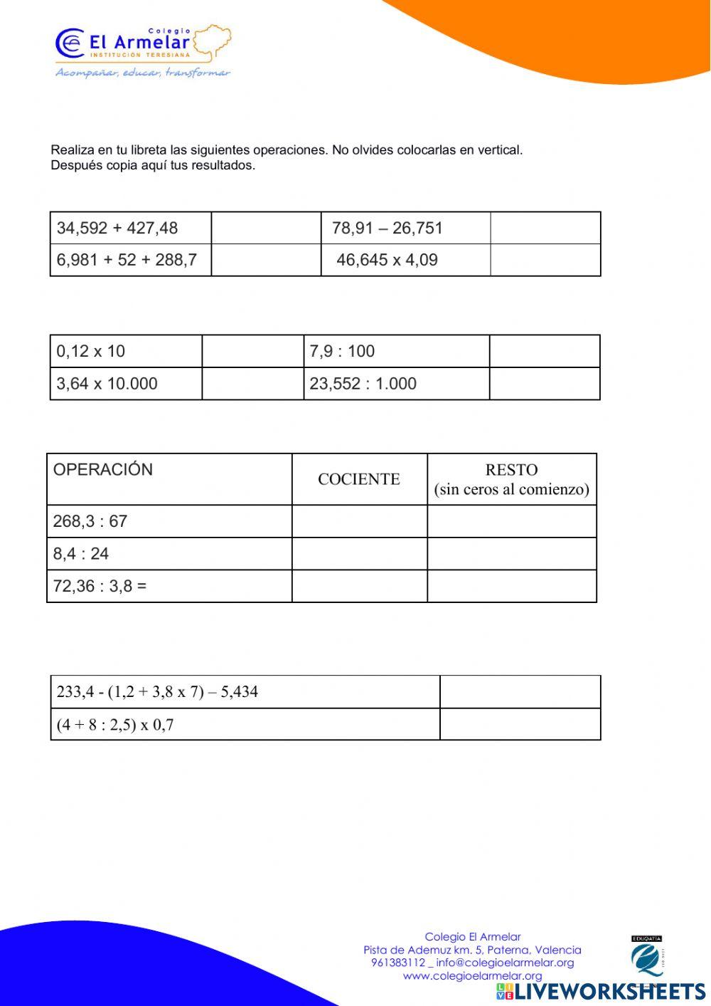 Cálculo con decimales II