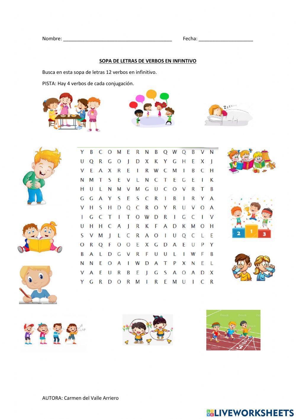 Sopa de letras de verbos en infinitivo