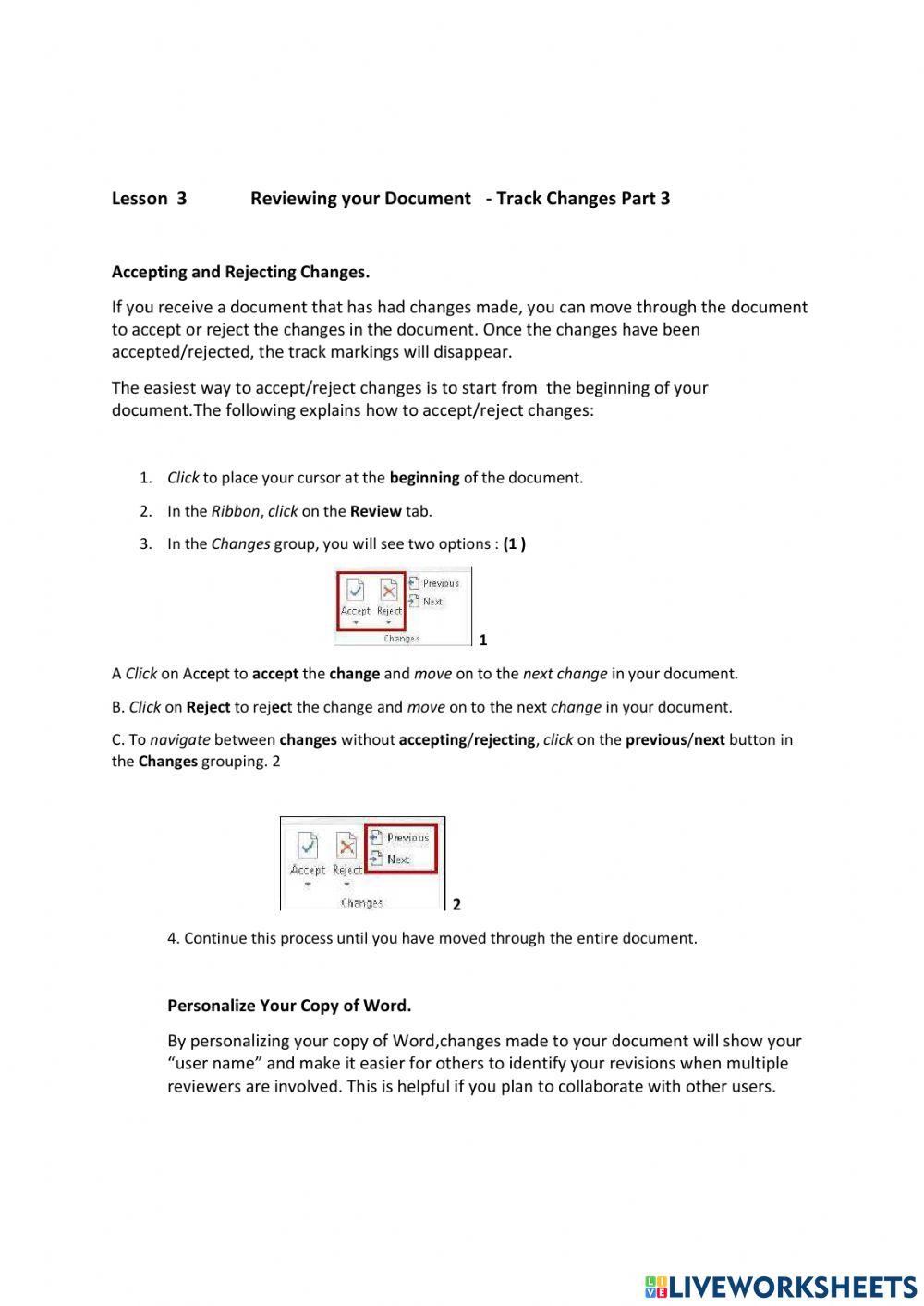 Lesson 3 Reviewing you Document Track Changes  Part 3