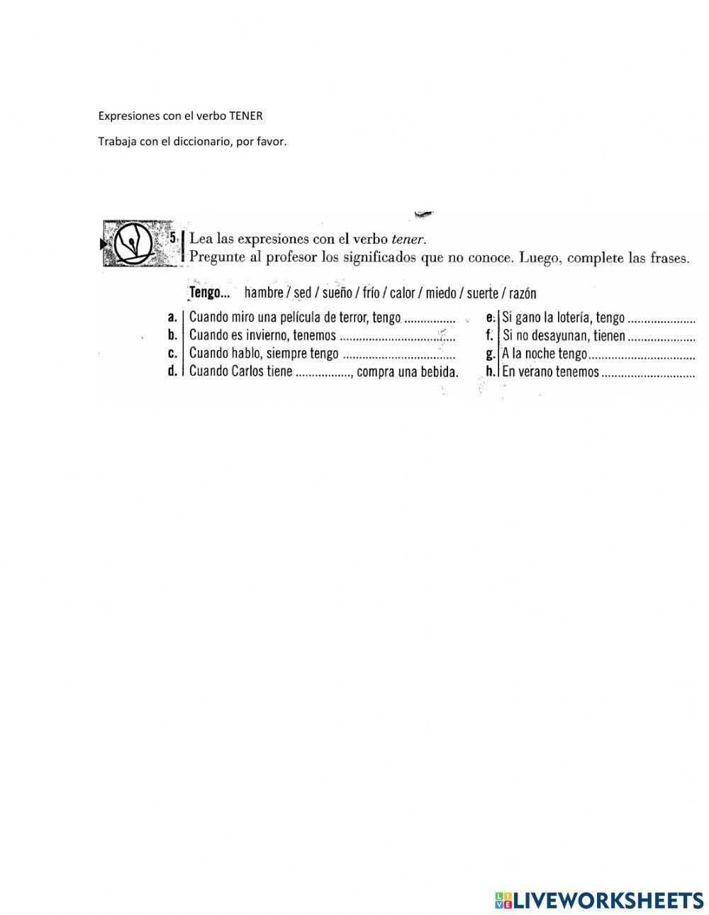 Experiones con el verbo TENER