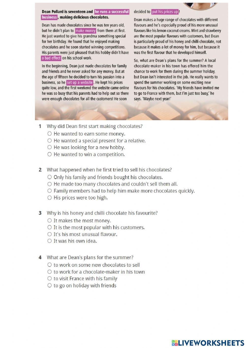 Wider World 3 Unit 3 reading and vocabulary worksheet | Live Worksheets