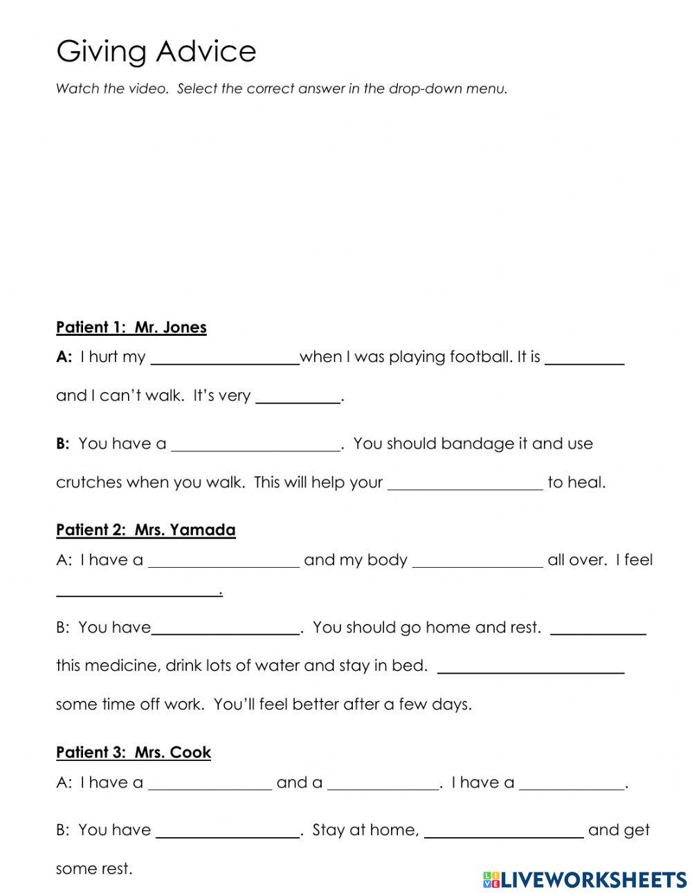 At the Doctor:  Giving Advice