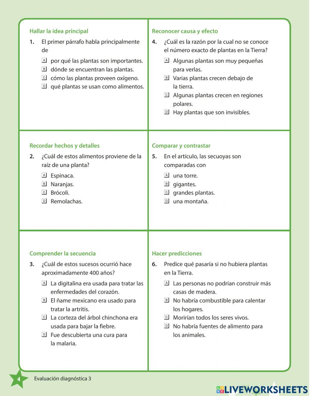 Las Plantas Online Exercise For Live Worksheets Las Plantas Online Exercise For Live Worksheets