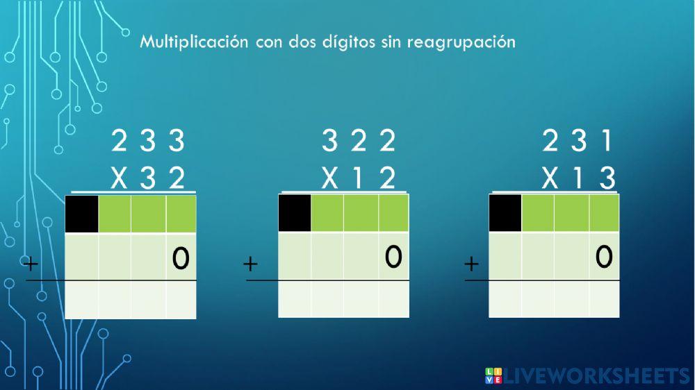 Multiplicación básica dos cifras sin reagrupar