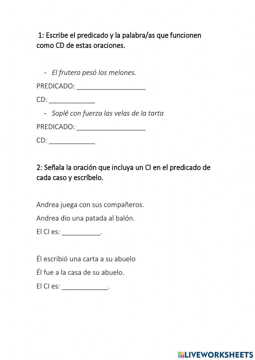 Tipos de complementos - EL PREDICADO
