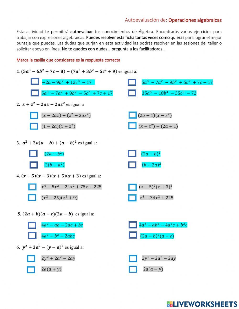 Operaciones algebraicas
