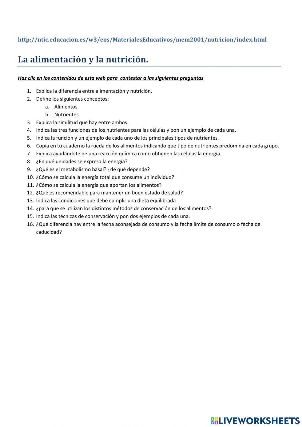 CUADERNO: la alimentacion y la nutrición